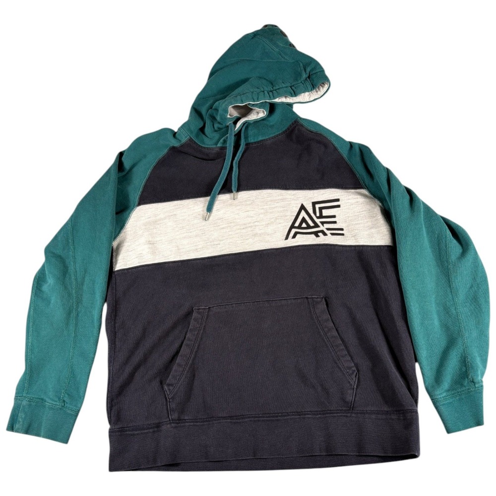 American Eagle Hoodie Mens XL Teal Navy Colorblock Relaxed Vintage Workwear
